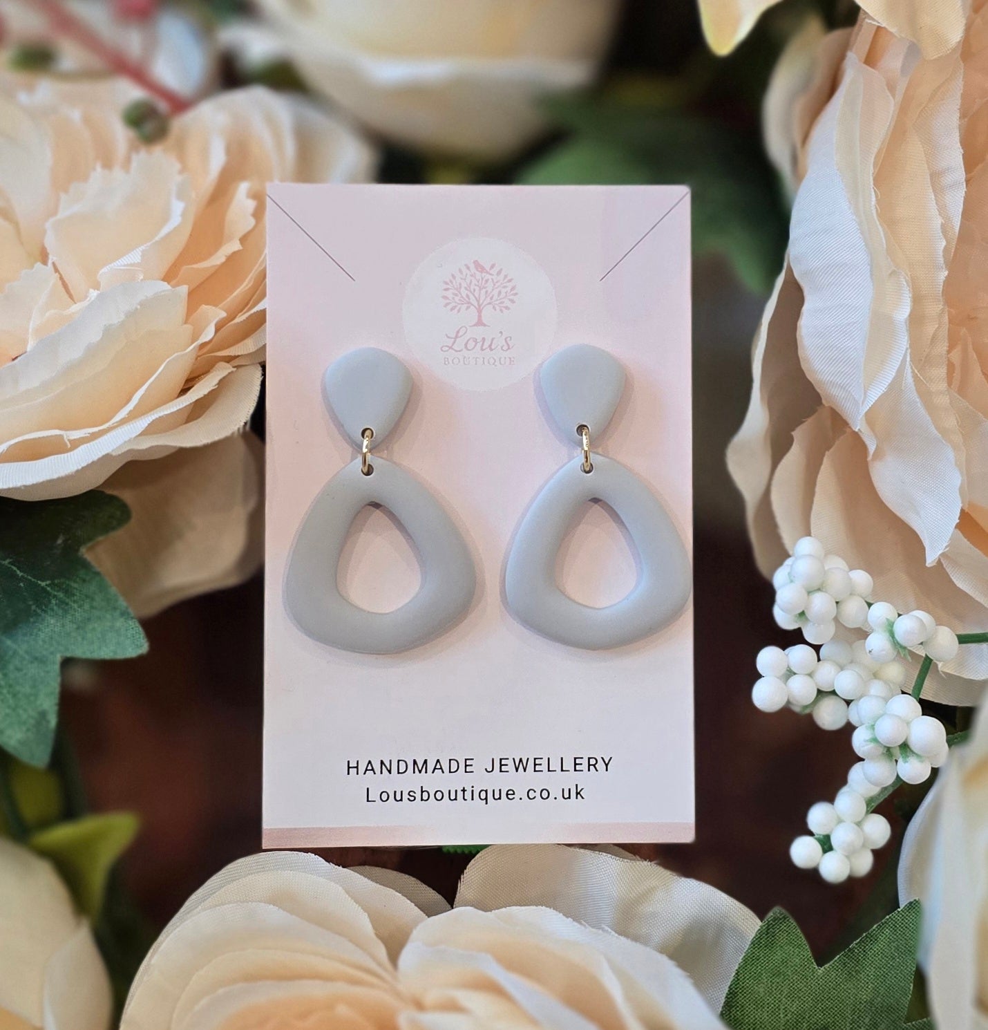 Handmade classic teardrop cut out dangle earrings, lightweight polymer clay, sterling silver studs