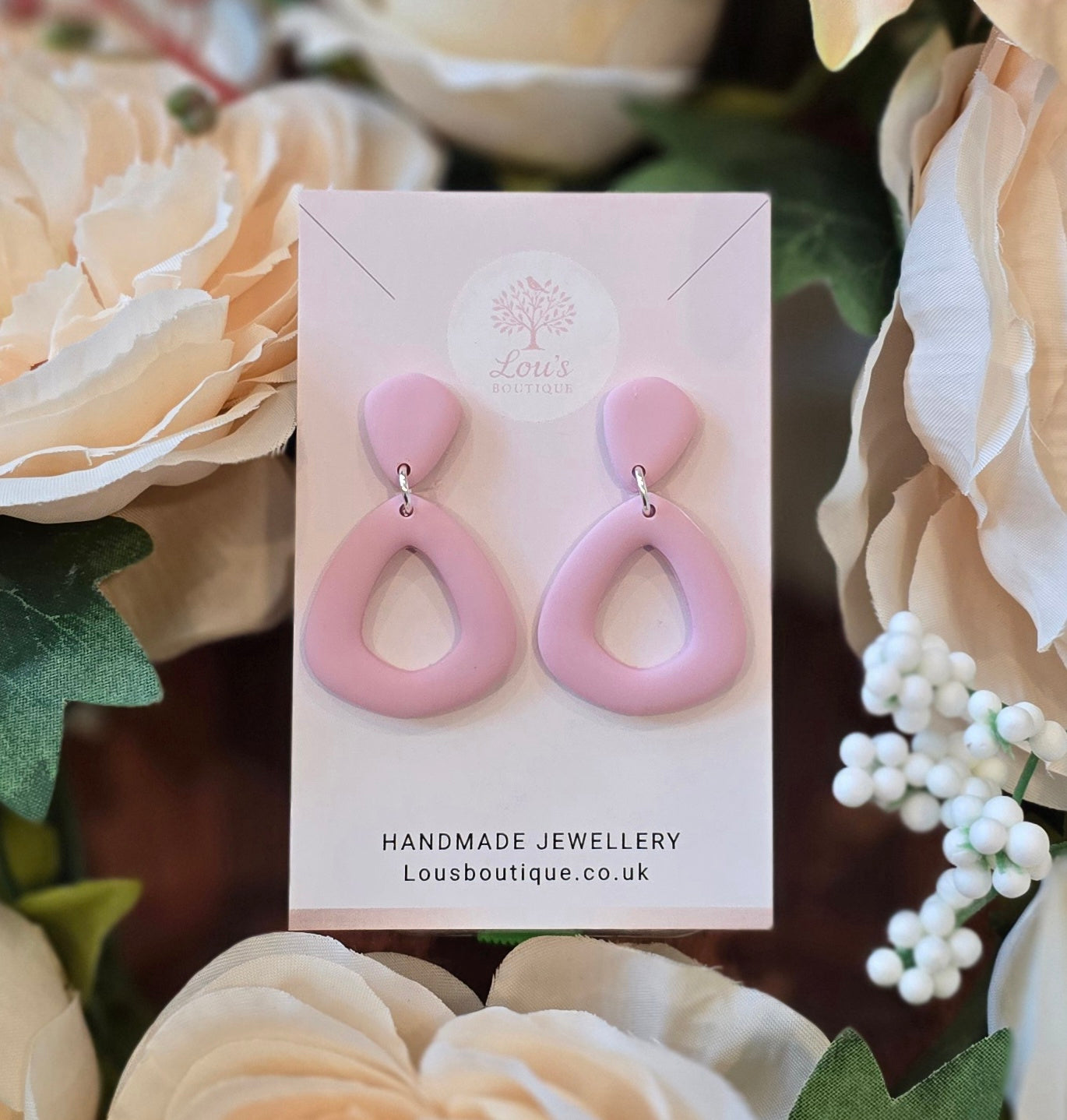 Handmade classic teardrop cut out dangle earrings, lightweight polymer clay, sterling silver studs