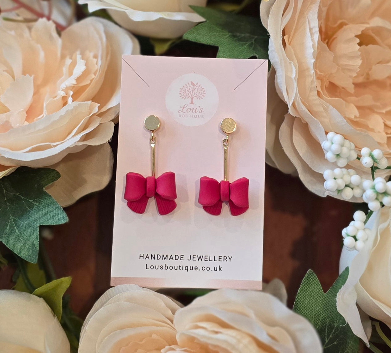 Handmade Christmas dangle stud Earrings, festive season earrings, Bows, Tree, Reef, Pearl