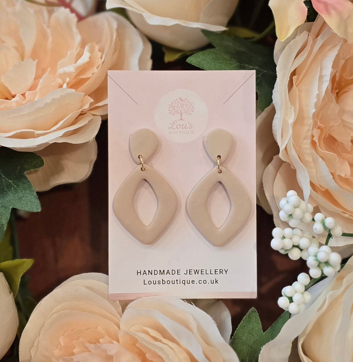 Handmade classic teardrop cut out dangle earrings, lightweight polymer clay, sterling silver studs