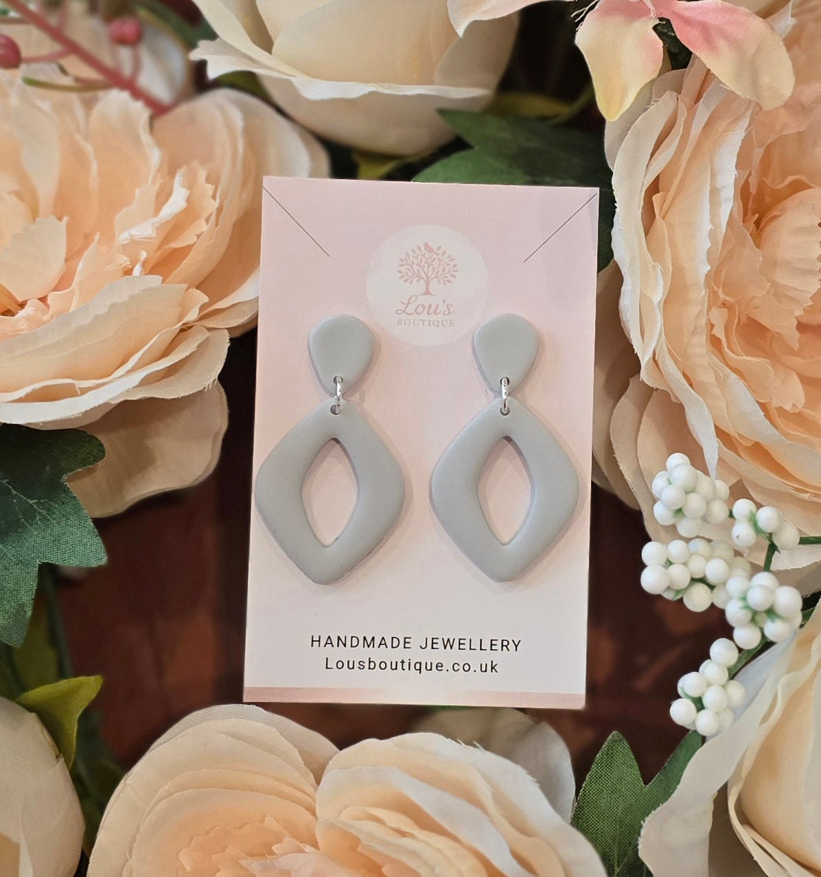 Handmade classic teardrop cut out dangle earrings, lightweight polymer clay, sterling silver studs