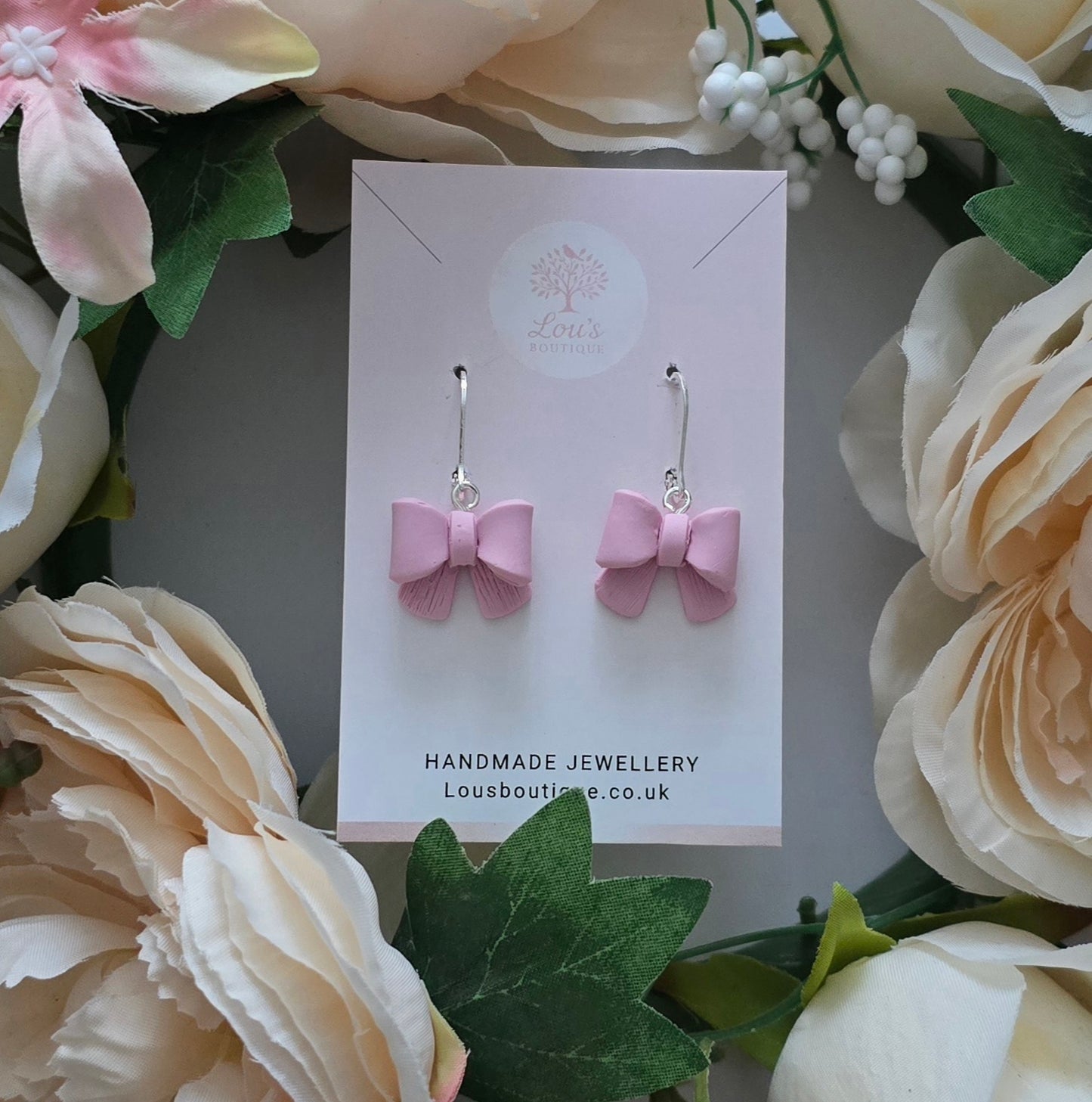 Handmade mothers day Polymer Clay Earrings, 18k Gold Plated, Hearts, Bows, rose, love
