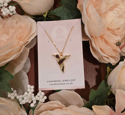 Handmade geometric hummingbird necklace, nature, animal, bird, Gold plated