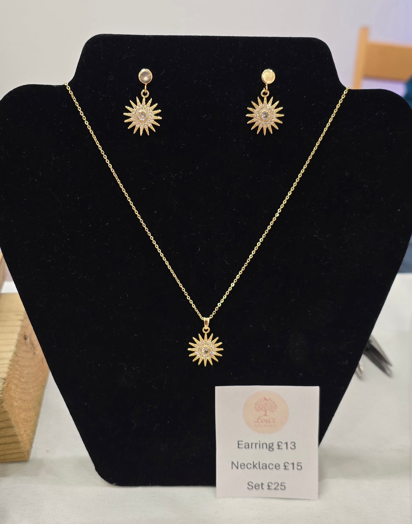 Handmade whimsical star sun earrings and necklace set, nature, Gold plated