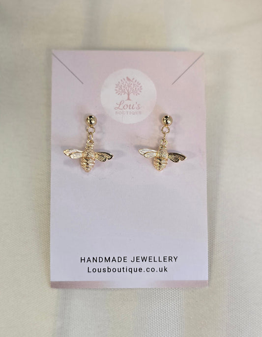Handmade 18k gold bee earrings and/or necklace, nature animal earrings