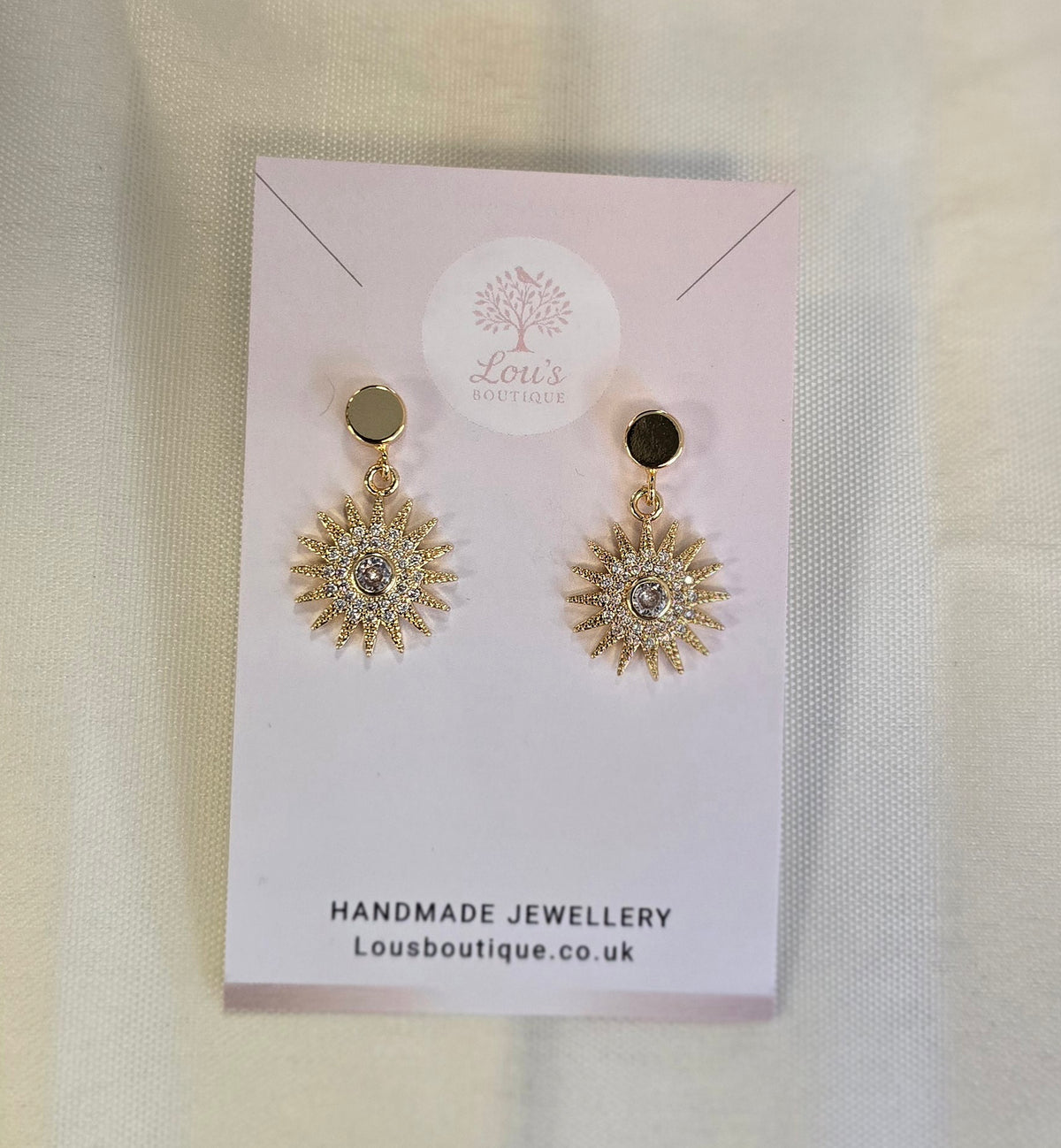 Handmade 18k gold whimsical star sun earrings and necklace set, nature, Gold plated