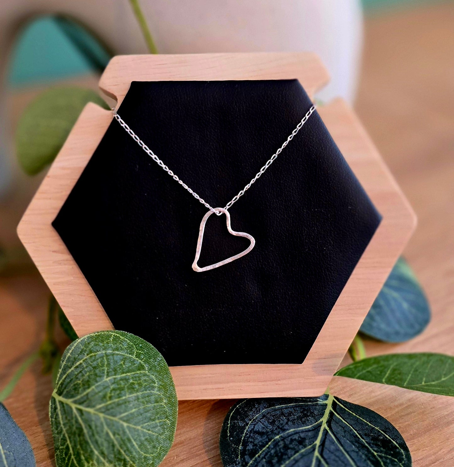 Handmade Solid Sterling Silver Hammered Heart Necklace, 18inches, floral jewellery