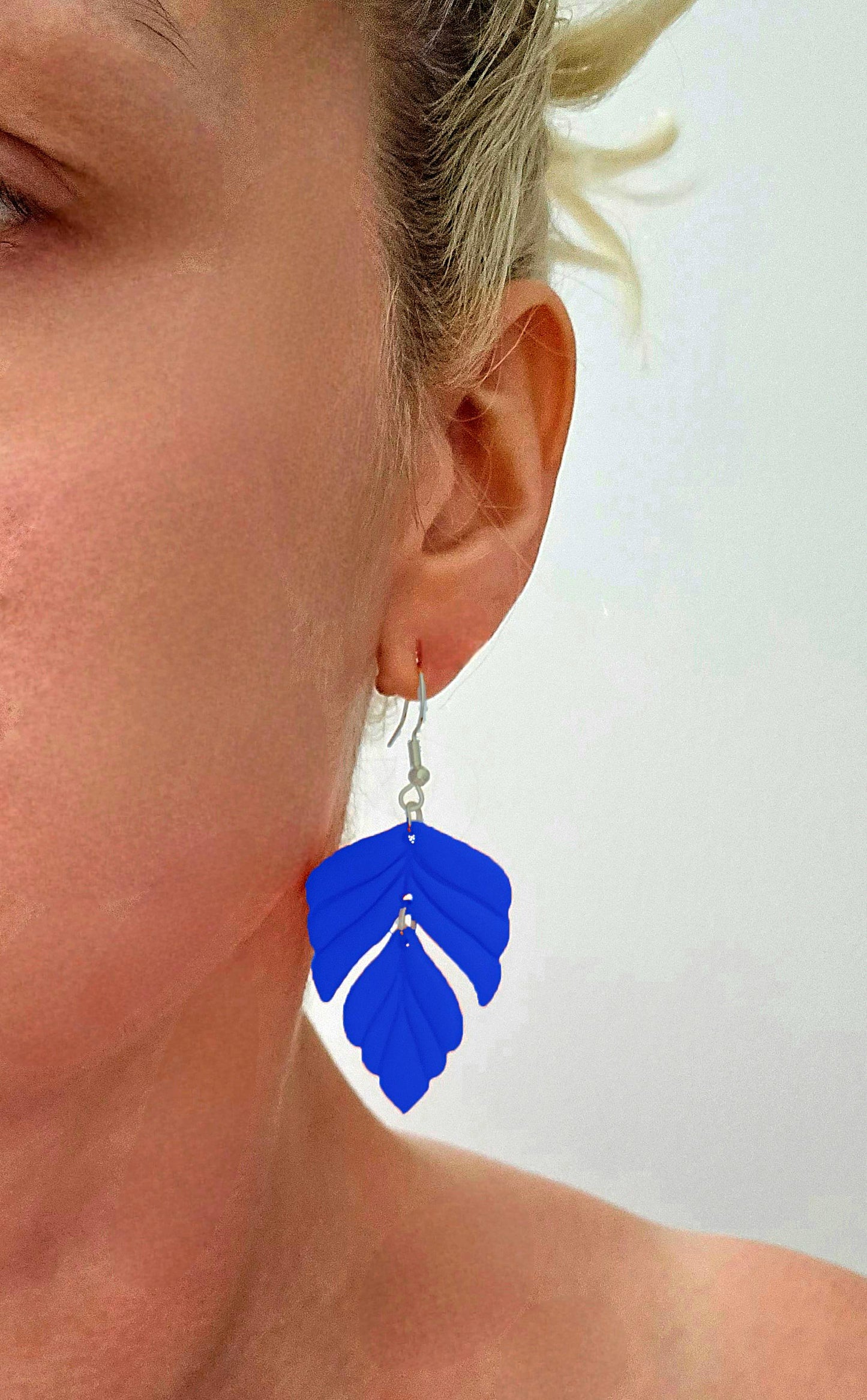 Handmade Sterling Silver Royal Blue Leaf dangle drop earrings |Polymer clay earrings | summer statement earrings | light weight earrings