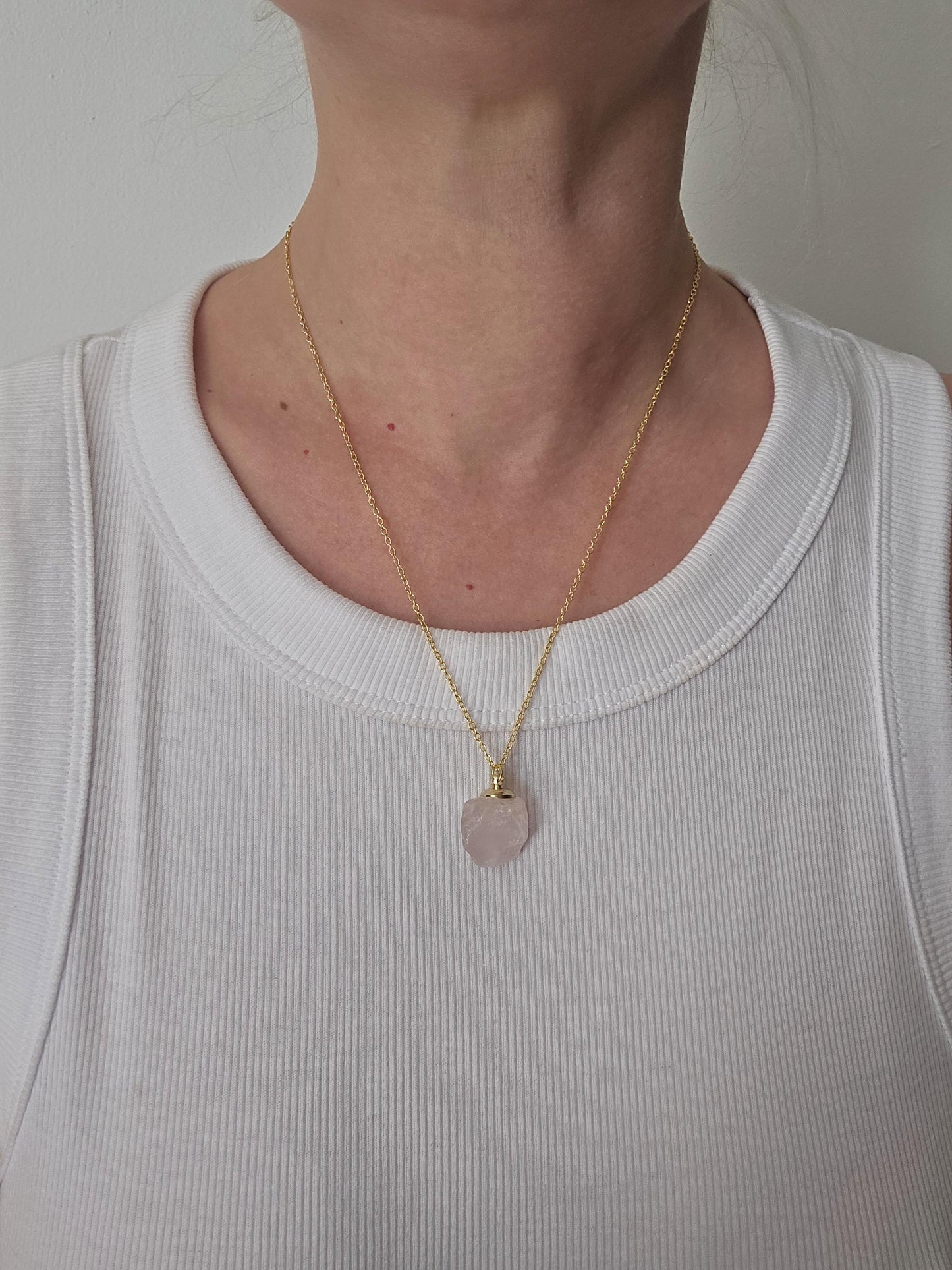 Handmade rose quartz crystal necklace | sterling silver & gold | powerful healing necklace | self love and emotional healing