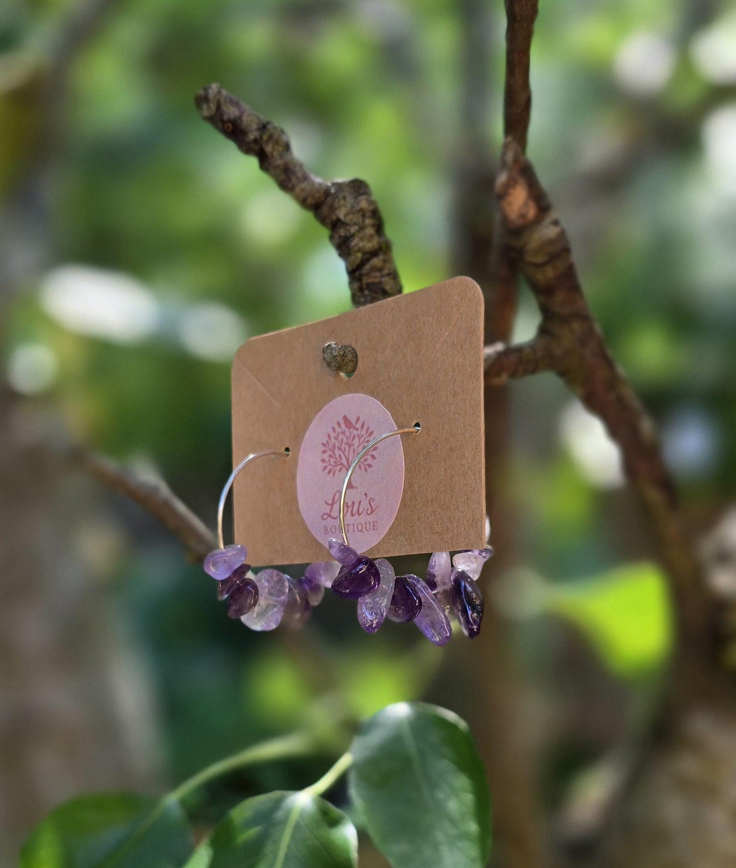 Handmade genuine Amethyst hoop earrings | gold or silver | powerful healing crystal earrings | stress, anxiety