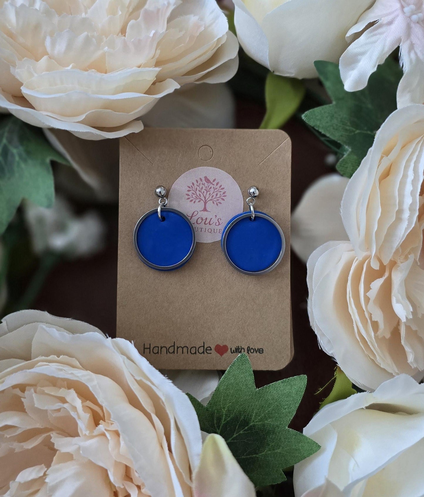 Handmade circle & gold or sterling silver dangle drop earrings |Polymer clay |summer statement earrings |gift for her |light weight earings