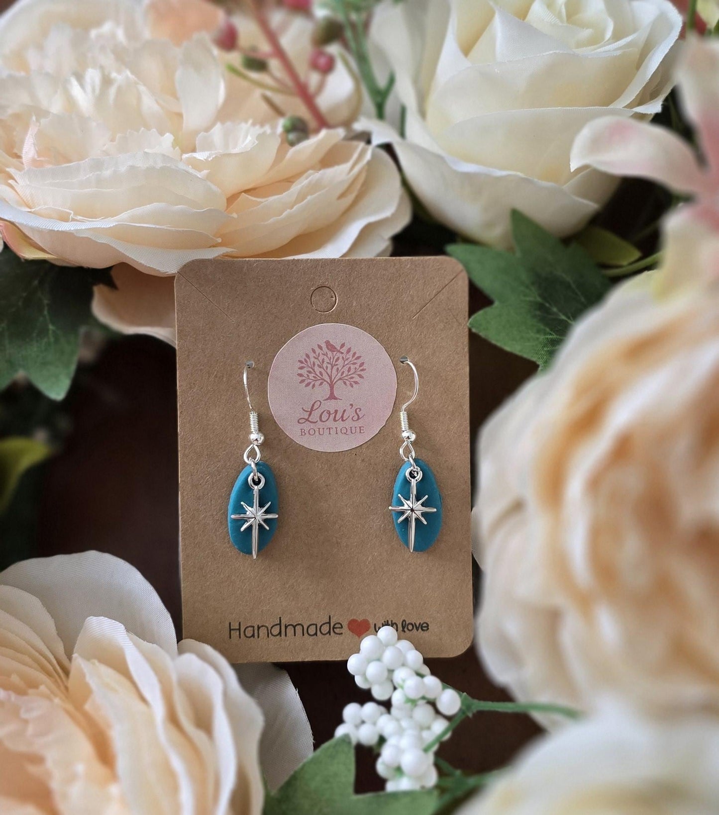Handmade Gold or silver star drop earrings coral, plum, mint |Polymer clay | summer statement earrings| gift for her | light weight earrings