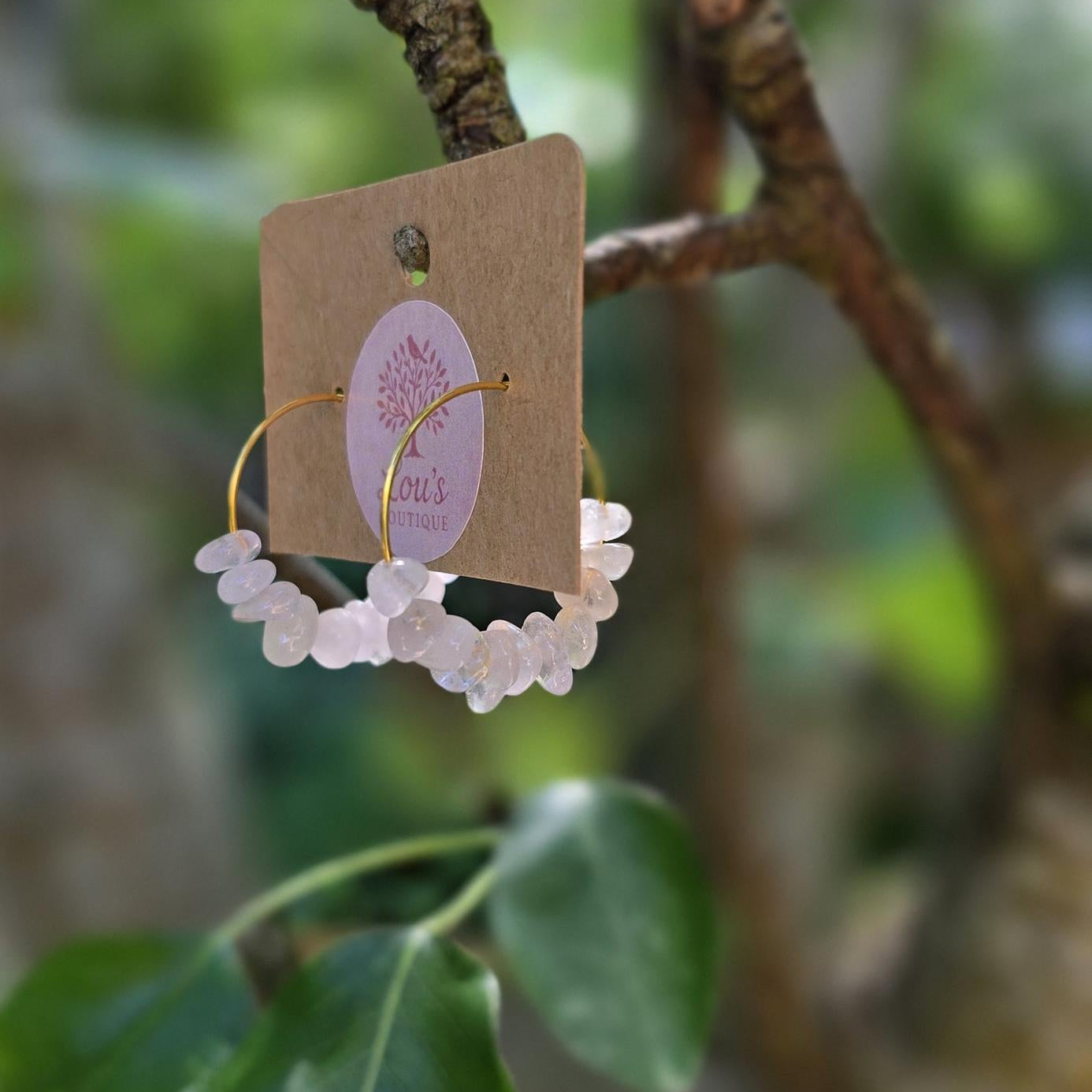 Handmade genuine rose quartz pink hoop earrings | gold or silver | powerful healing crystal earrings | self love, emotional healing