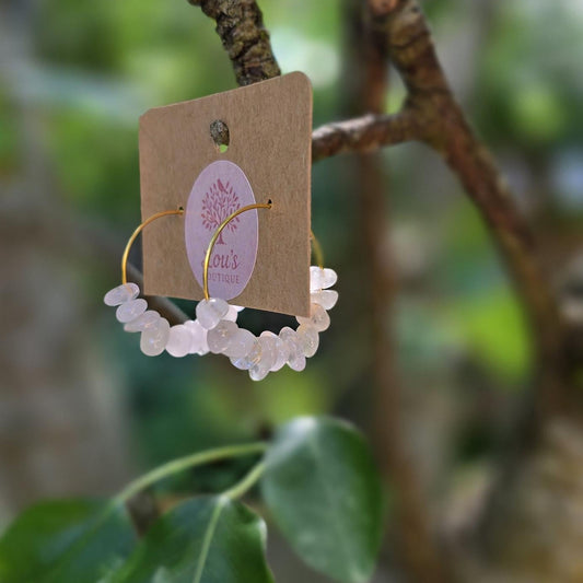 Handmade genuine rose quartz pink hoop earrings | gold or silver | powerful healing crystal earrings | self love, emotional healing