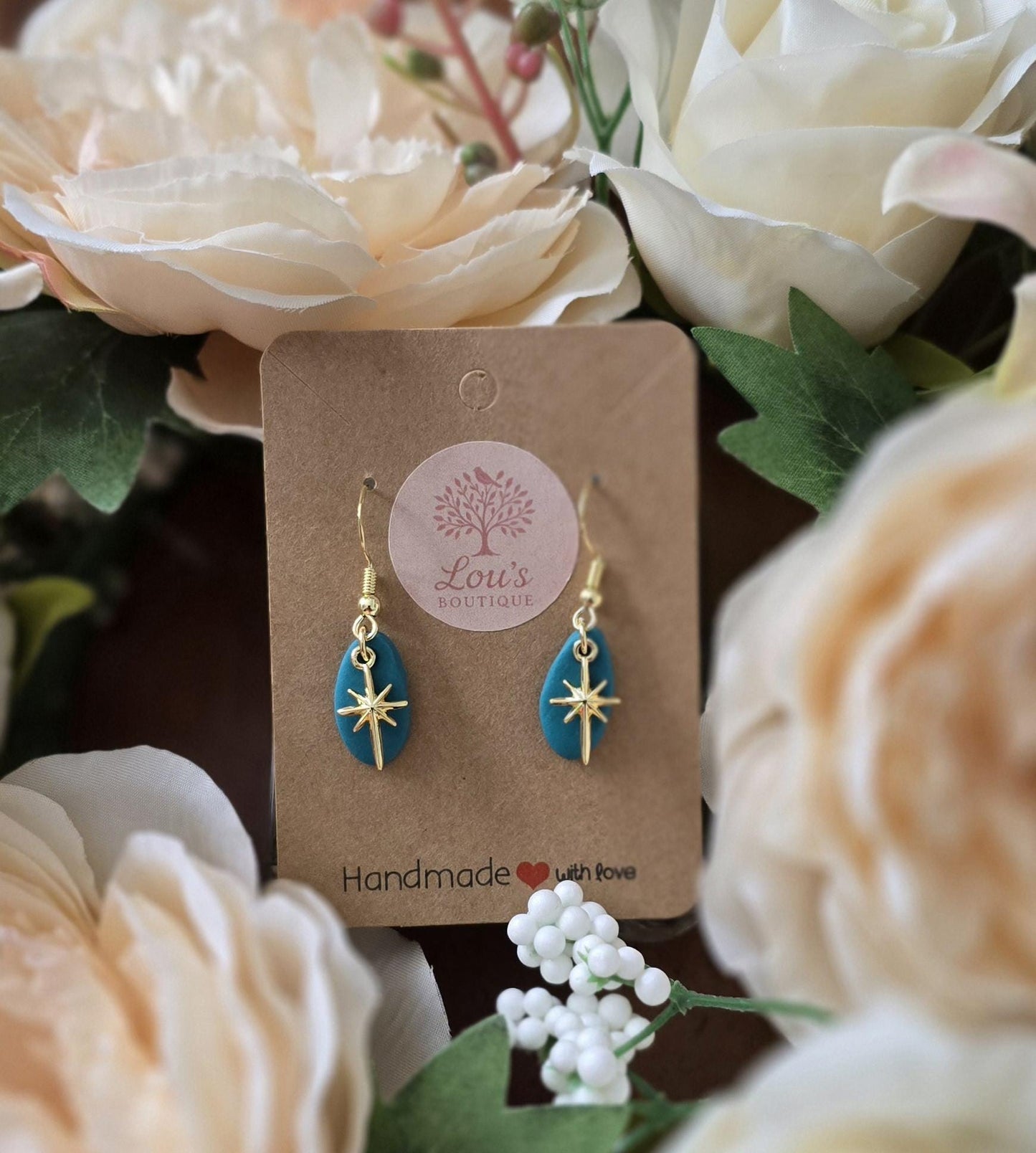 Handmade Gold or silver star drop earrings coral, plum, mint |Polymer clay | summer statement earrings| gift for her | light weight earrings