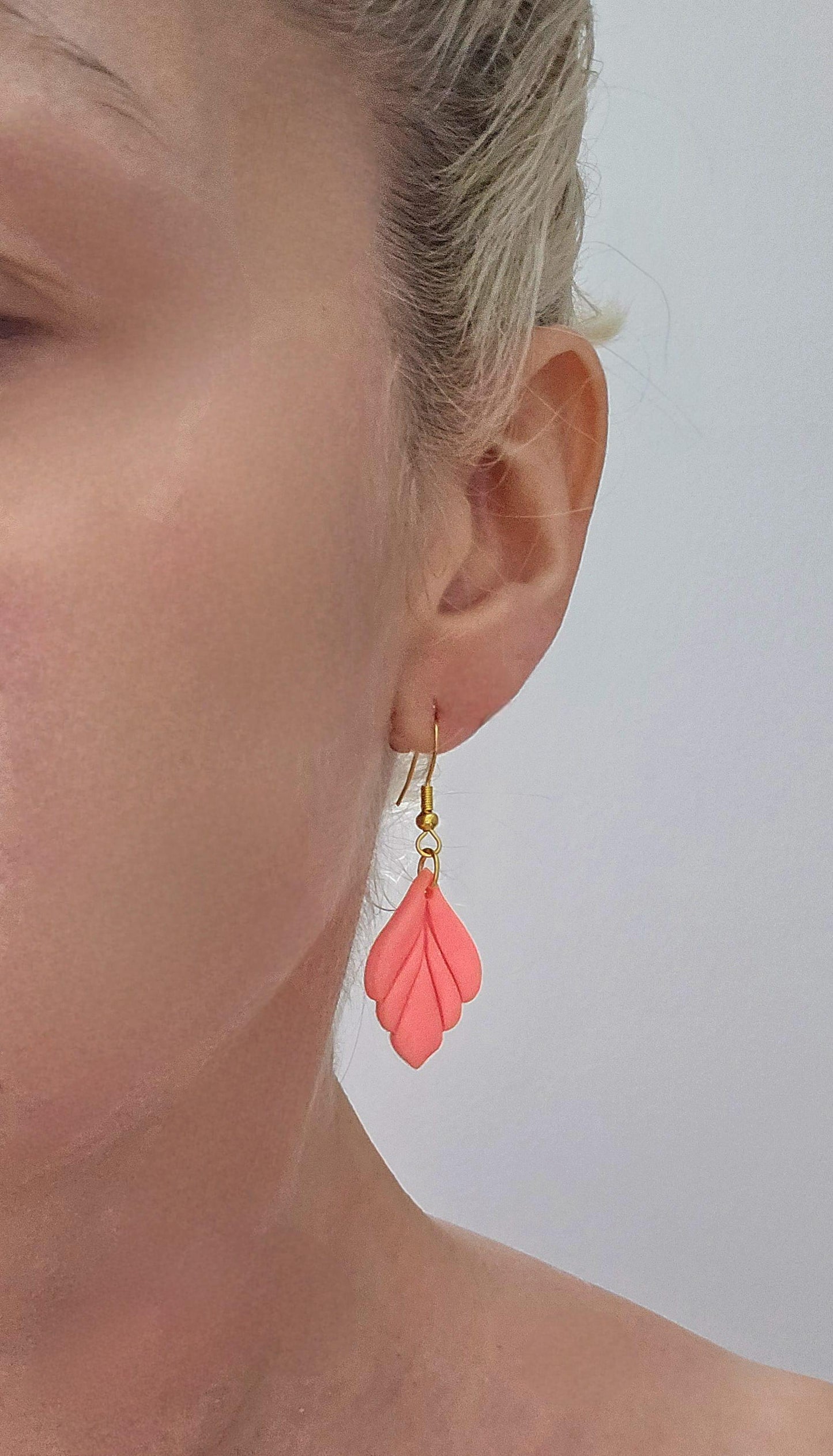 Handmade Gold Coral Leaf drop earrings |Polymer clay earrings | summer statement earrings | gift for her | light weight earrings