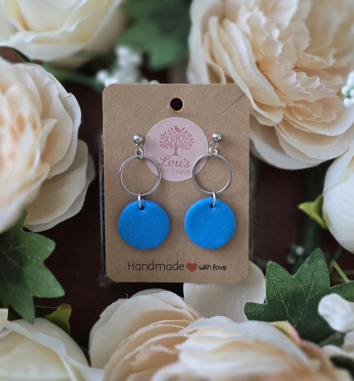 Handmade circle & gold or sterling silver dangle drop earrings |Polymer clay |summer statement earrings |gift for her |light weight earings