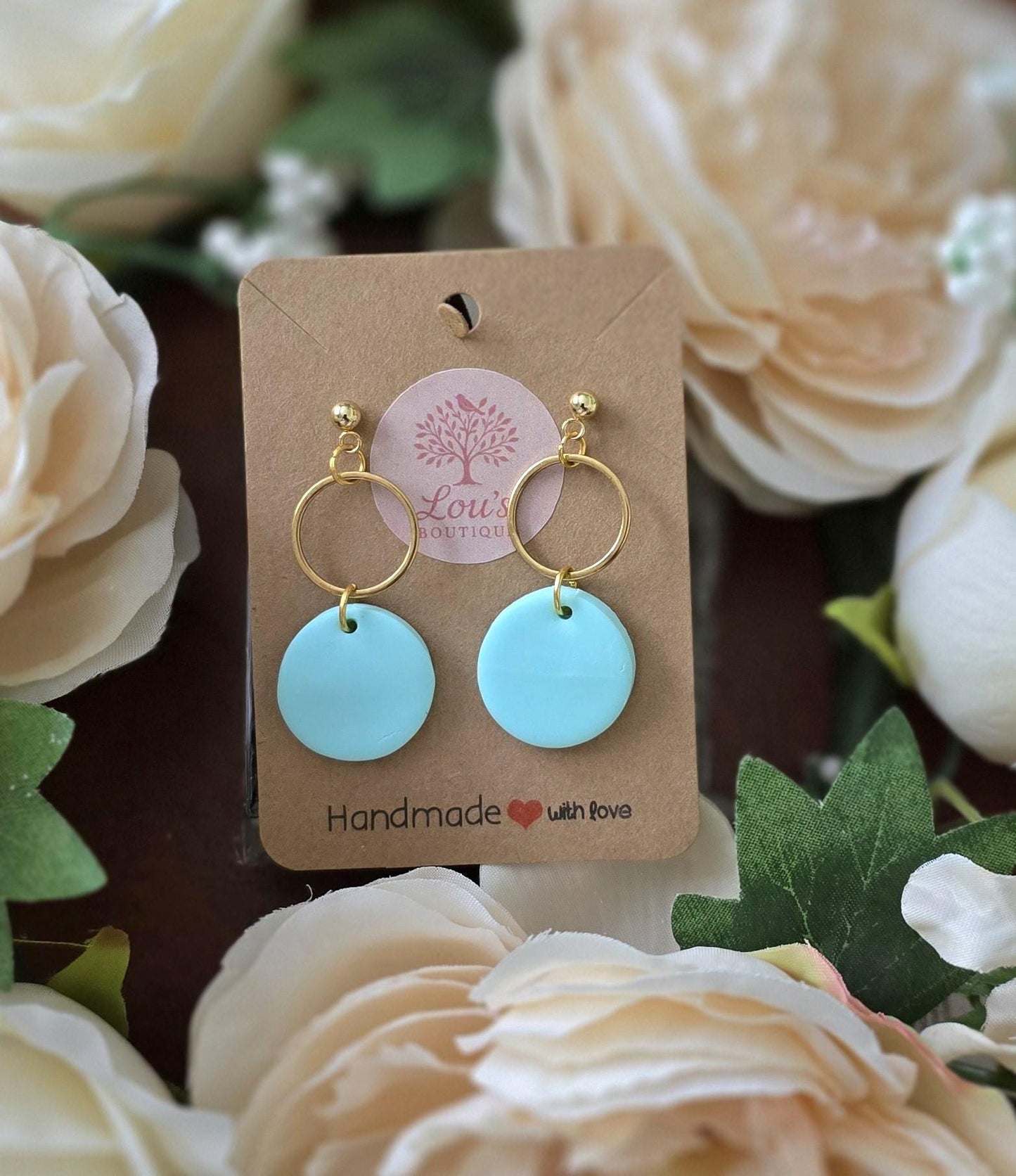 Handmade circle & gold or sterling silver dangle drop earrings |Polymer clay |summer statement earrings |gift for her |light weight earings
