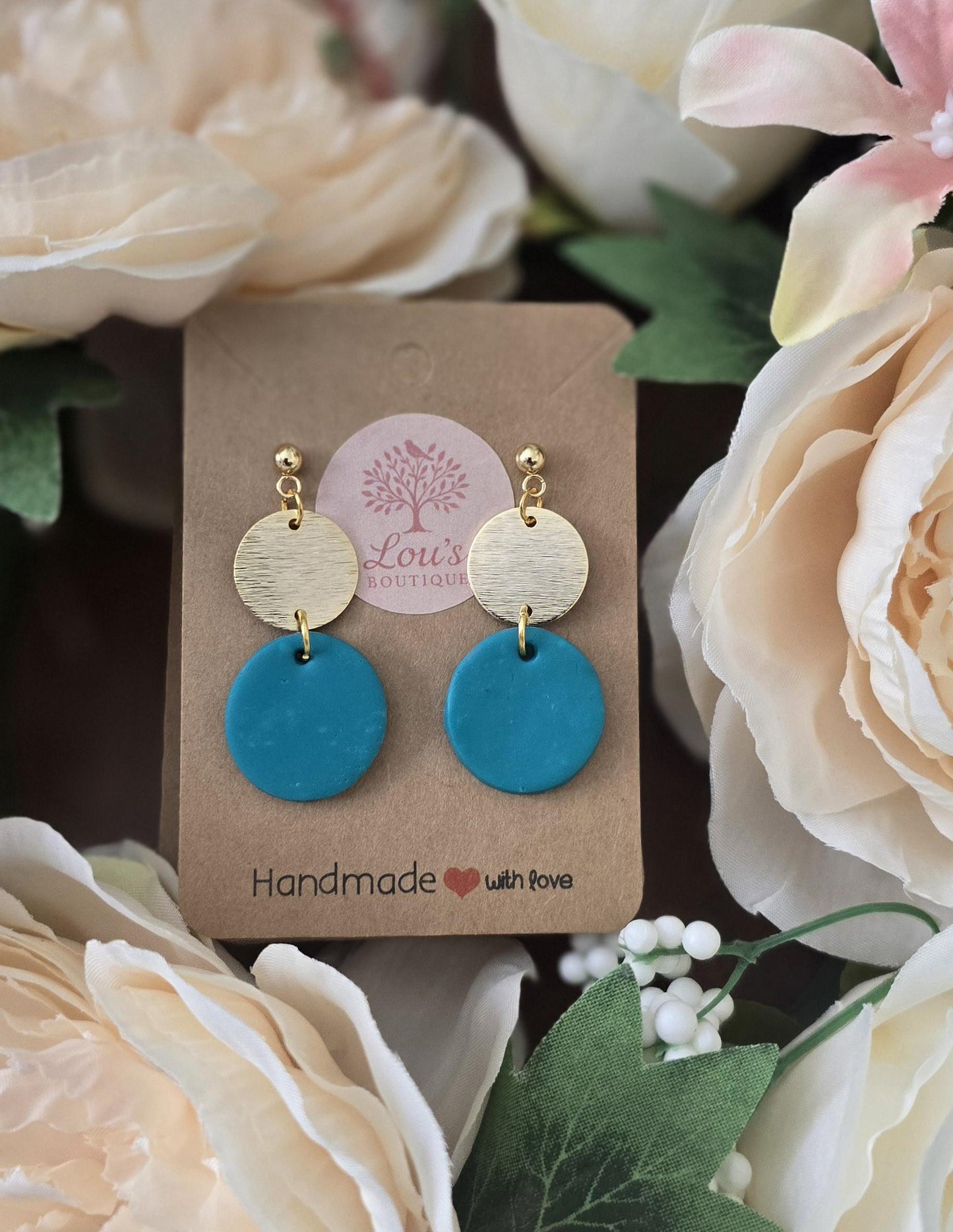 Handmade coral, purple or teal clay & gold disc drop earrings |Polymer clay |summer statement earrings |gift for her |light weight earings