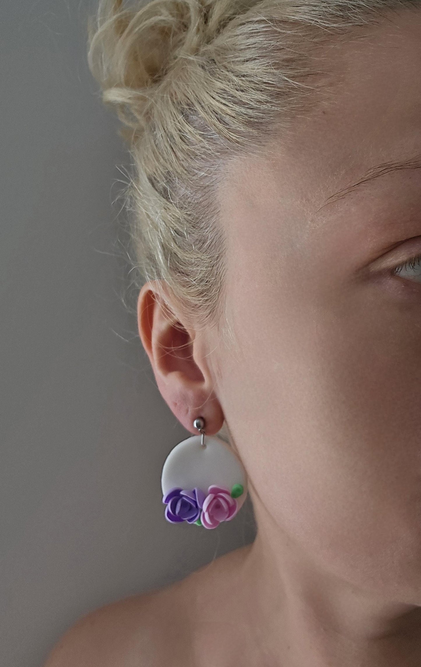 Handmade flower floral circle drop earrings |Polymer clay earrings | summer statement earrings | gift for her | light weight earrings