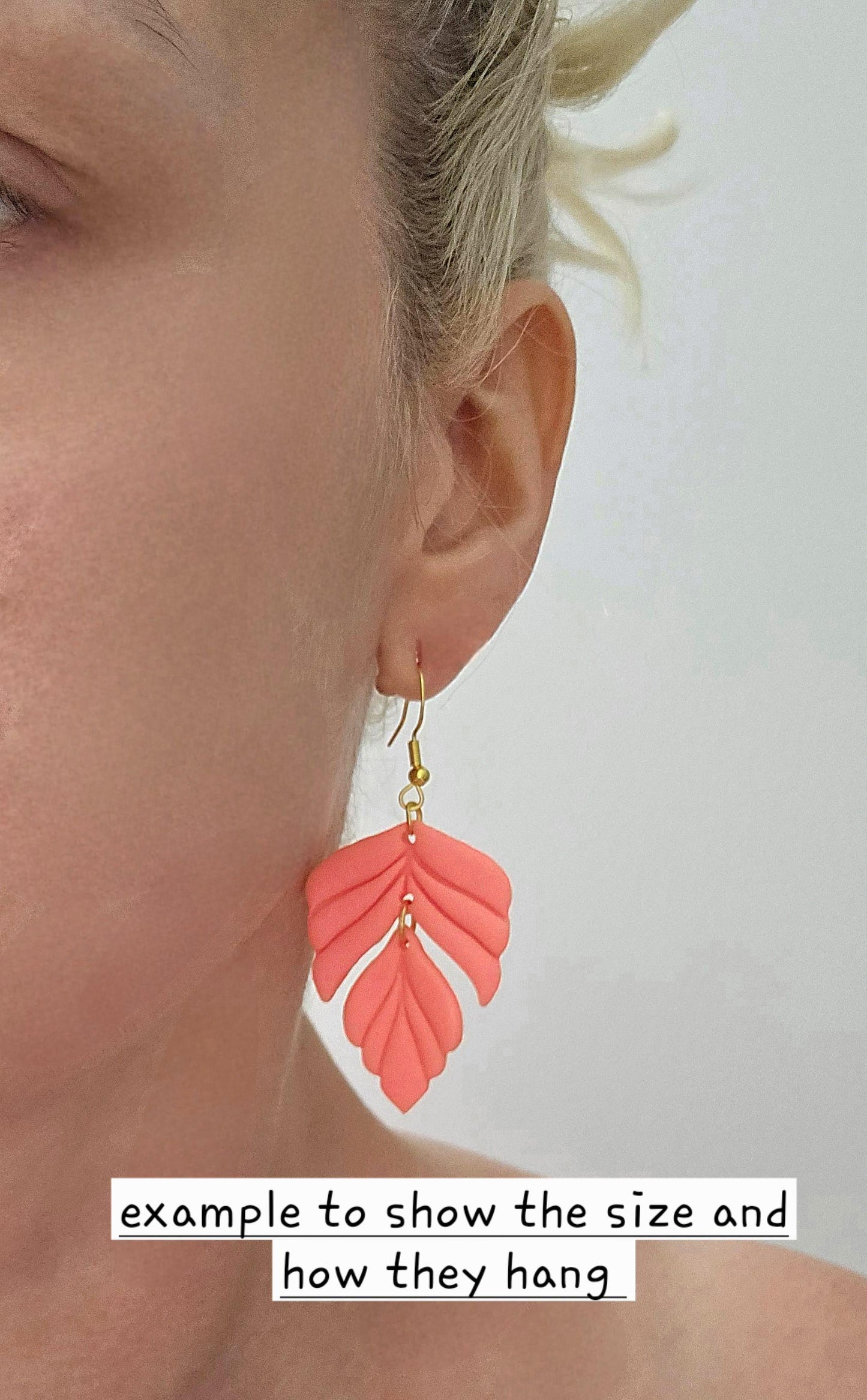 Handmade Gold dusky pink Leaf dangle drop earrings |Polymer clay earrings | summer statement earrings | gift for her | light weight earrings