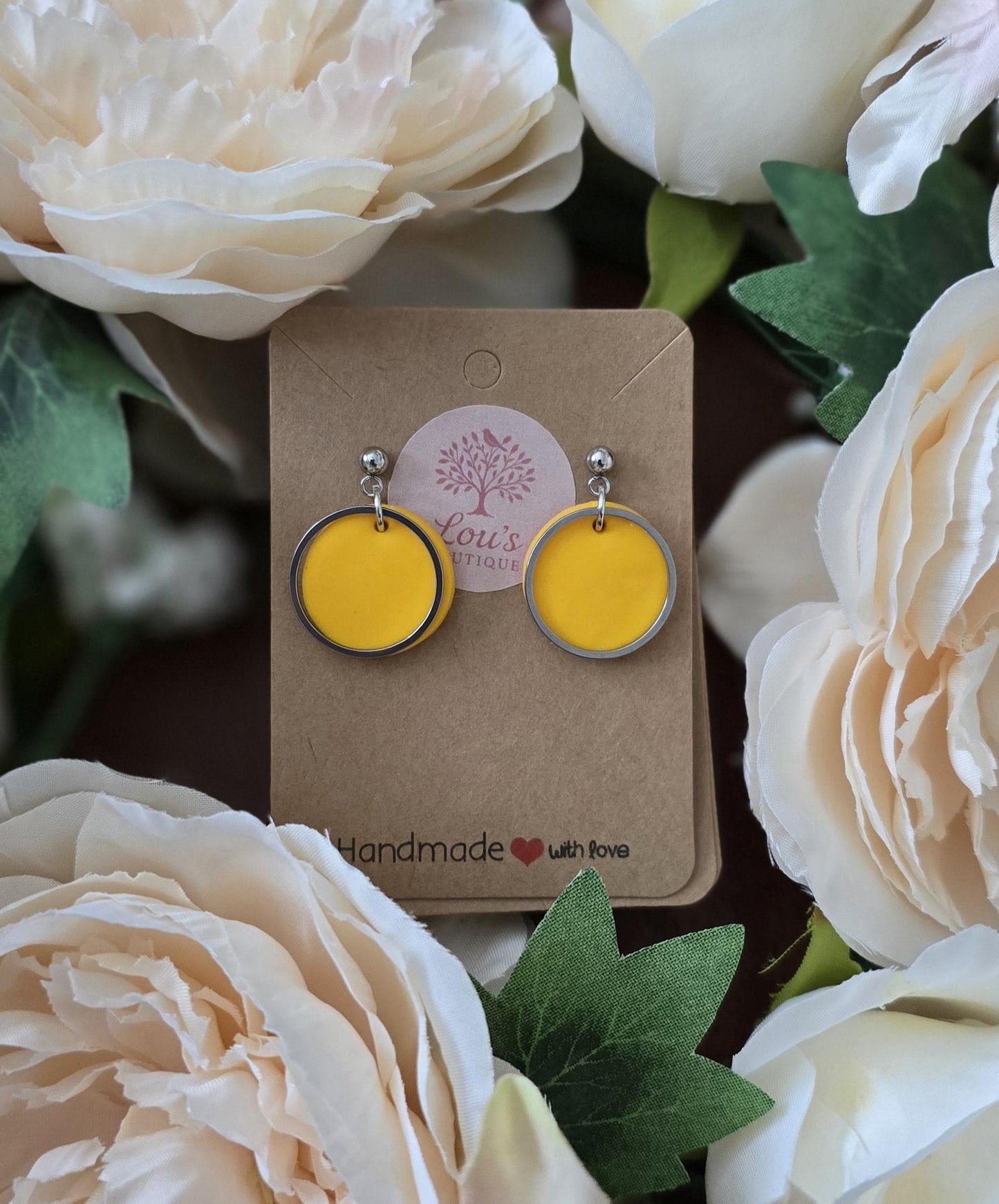 Handmade circle & gold or sterling silver dangle drop earrings |Polymer clay |summer statement earrings |gift for her |light weight earings