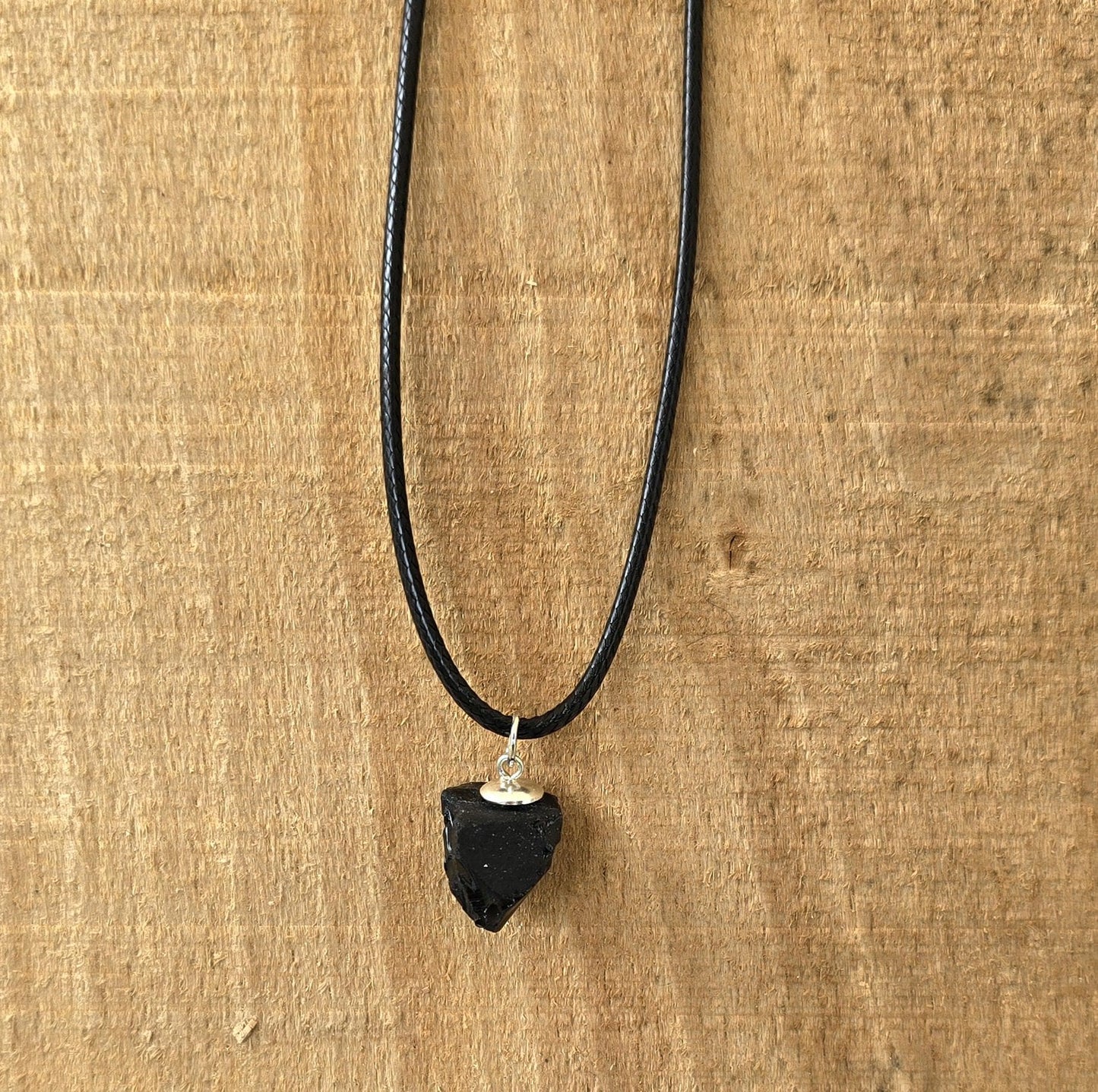Handmade Raw Obsidian mens crystal necklace | sterling silver | healing powerful necklace | reduce anxiety, stress, grounding | for him