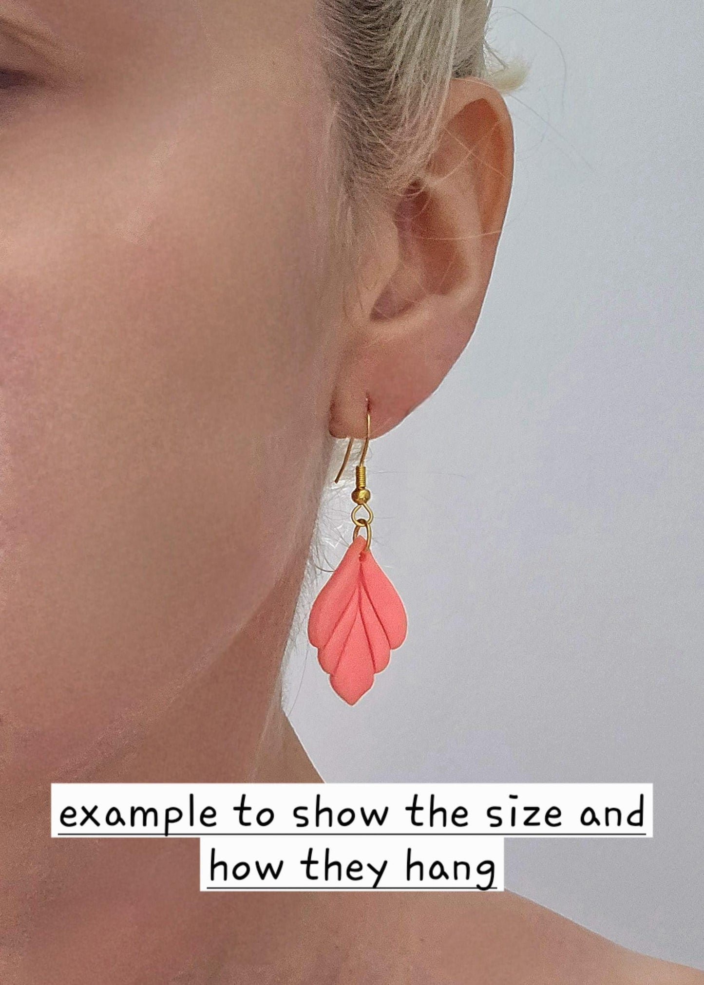 Handmade gold neutral Leaf drop earrings pink, taupe, plum |Polymer clay earrings | summer statement |gift for her |light weight boho nature