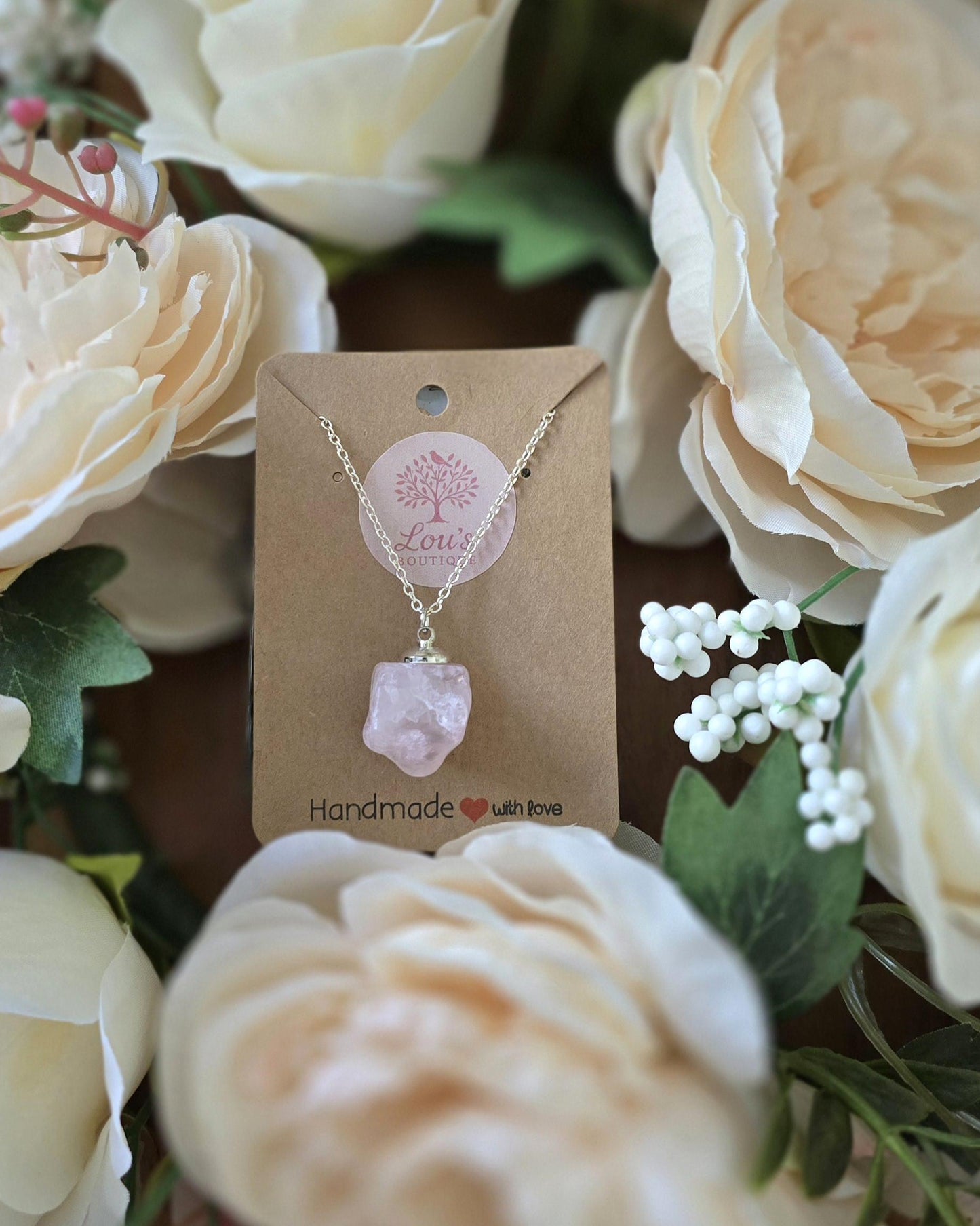 Handmade rose quartz crystal necklace | sterling silver & gold | powerful healing necklace | self love and emotional healing