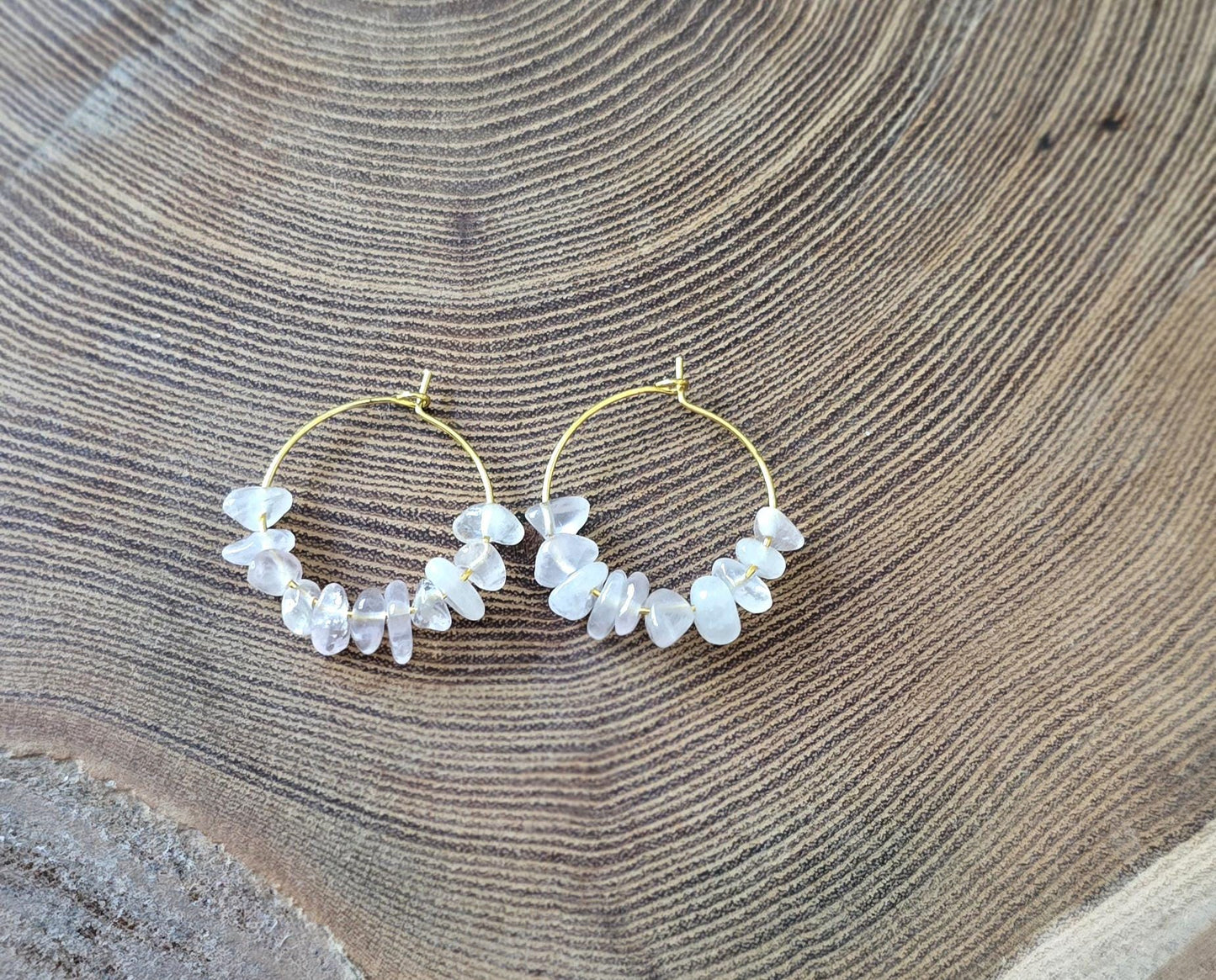 Handmade genuine rose quartz pink hoop earrings | gold or silver | powerful healing crystal earrings | self love, emotional healing
