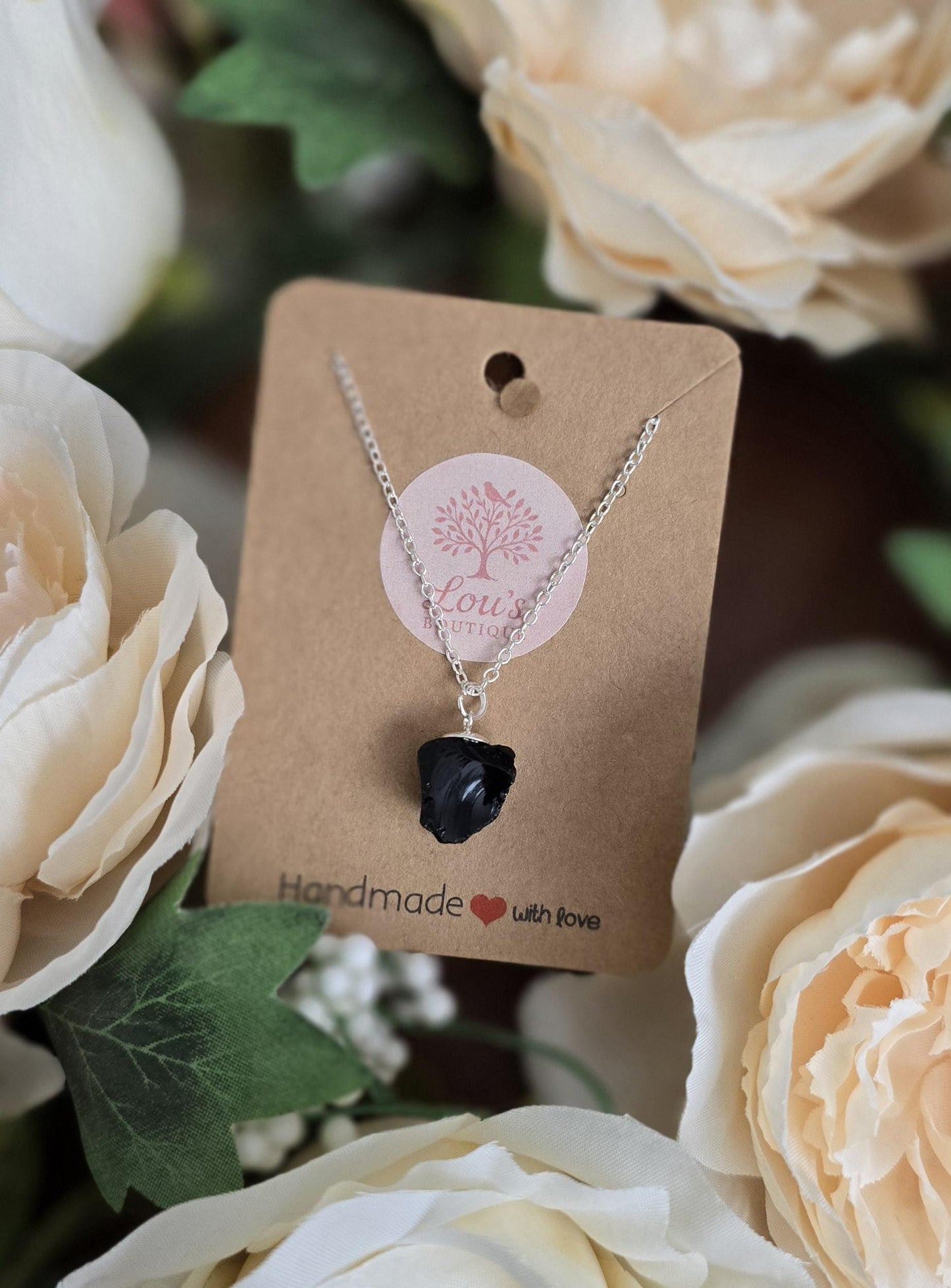 Handmade Raw Obsidian crystal necklace | sterling silver and gold | healing powerful necklace | reduce anxiety, stress, grounding