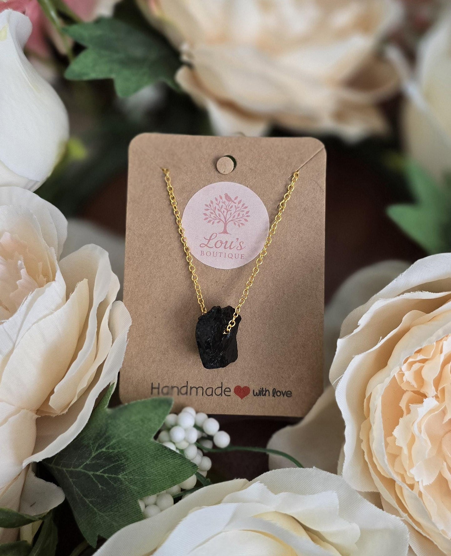 Handmade Raw Black Tourmaline crystal necklace | sterling silver & gold | healing powerful necklace |reduce anxiety, stress and protection