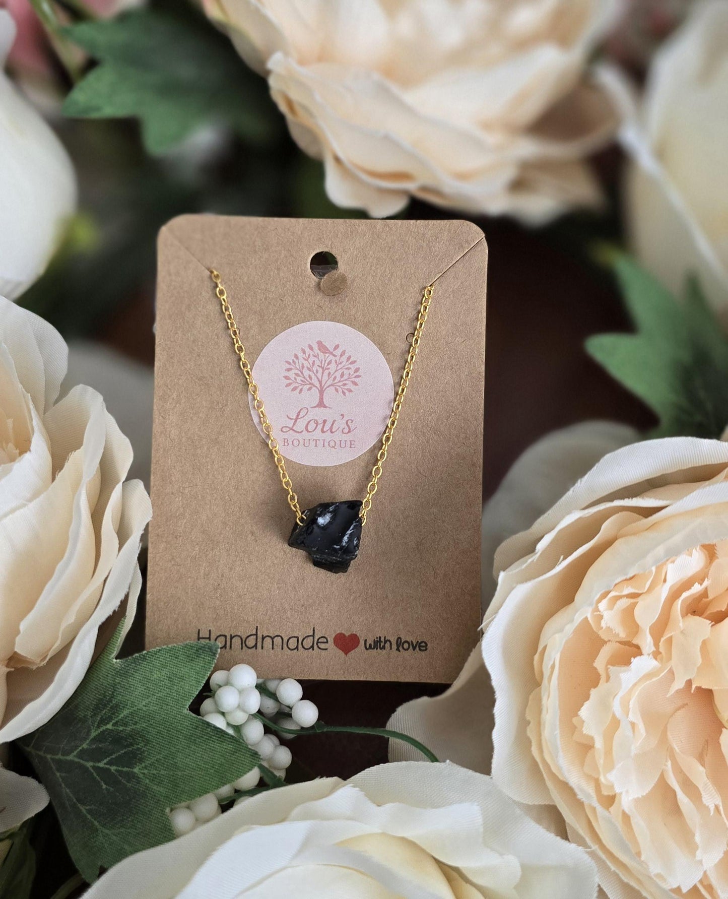 Handmade Raw Obsidian crystal necklace | sterling silver and gold | healing powerful necklace | reduce anxiety, stress, grounding