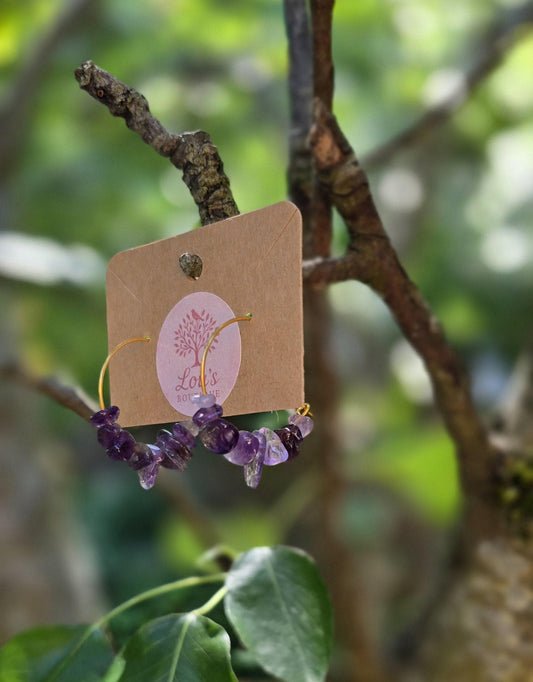 Handmade genuine Amethyst hoop earrings | gold or silver | powerful healing crystal earrings | stress, anxiety