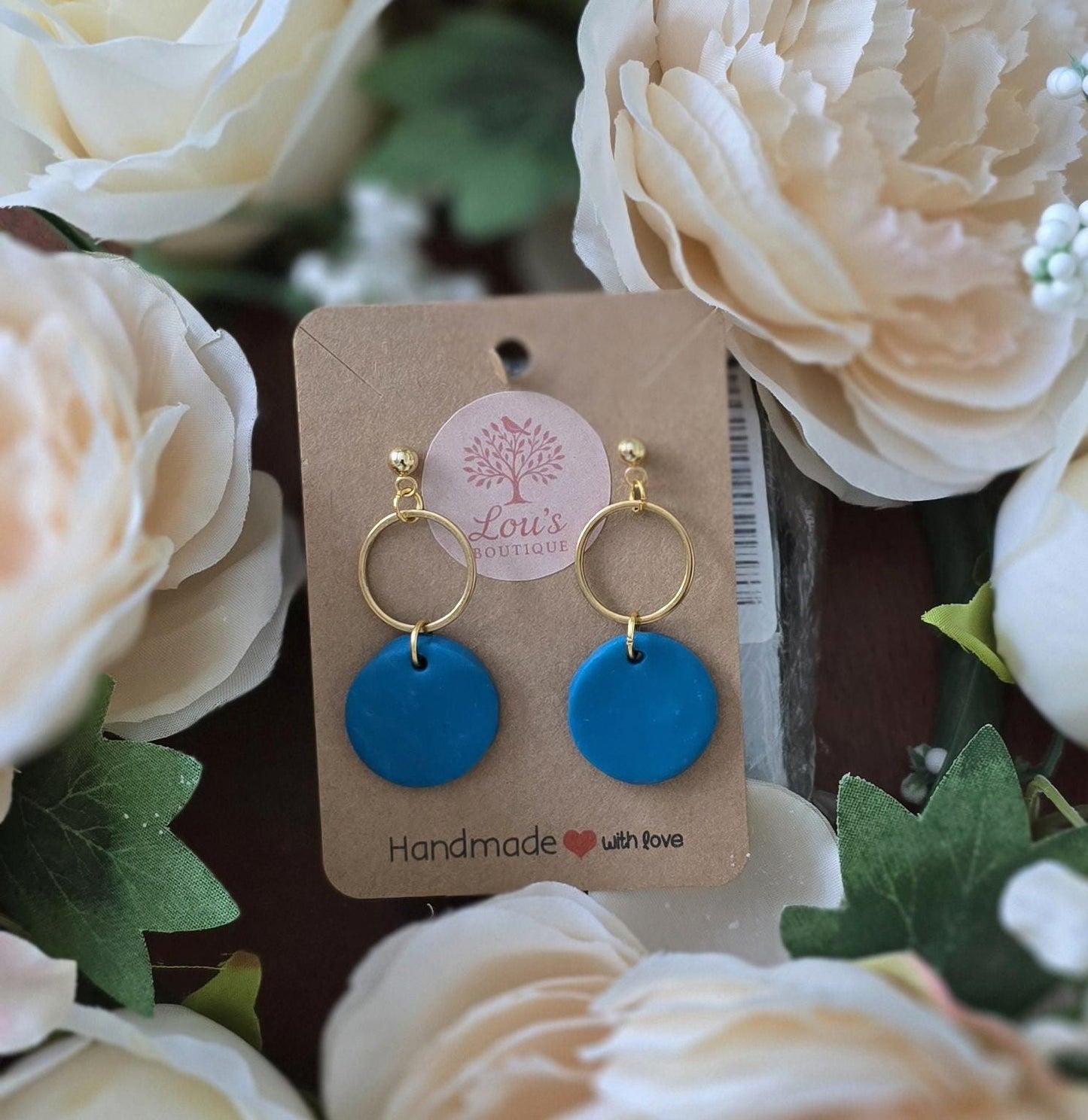 Handmade circle & gold or sterling silver dangle drop earrings |Polymer clay |summer statement earrings |gift for her |light weight earings