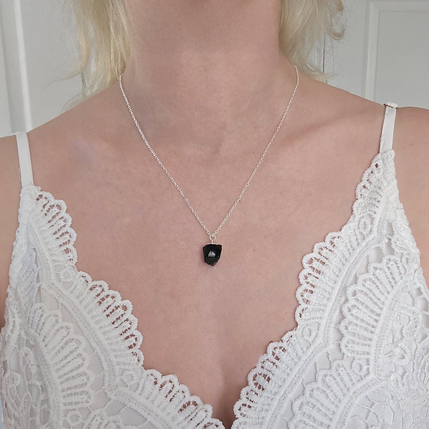 Handmade Raw Obsidian crystal necklace | sterling silver and gold | healing powerful necklace | reduce anxiety, stress, grounding