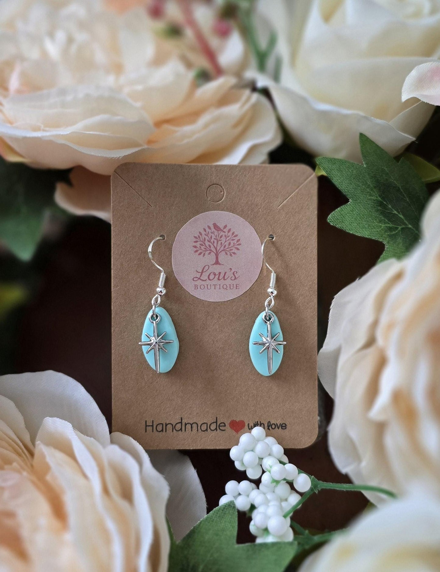 Handmade Gold or silver star drop earrings coral, plum, mint |Polymer clay | summer statement earrings| gift for her | light weight earrings