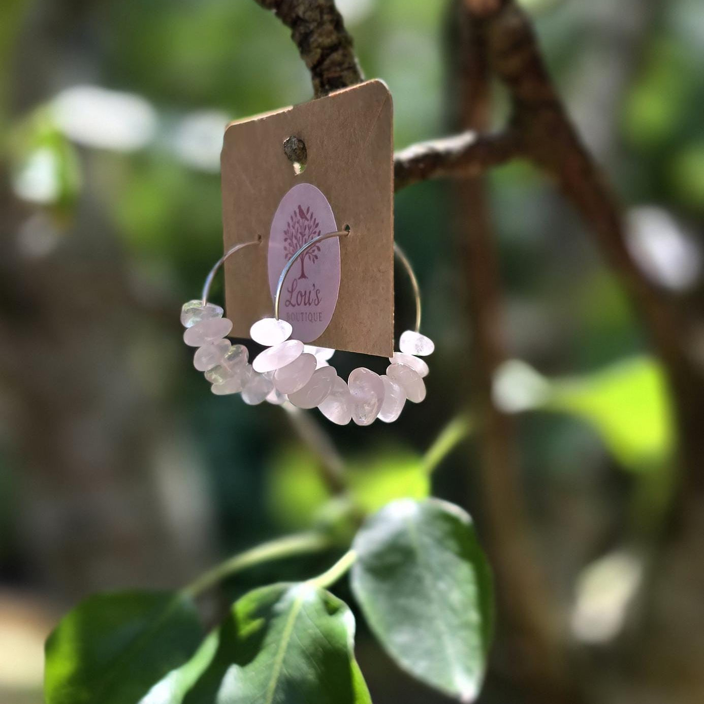 Handmade genuine rose quartz pink hoop earrings | gold or silver | powerful healing crystal earrings | self love, emotional healing