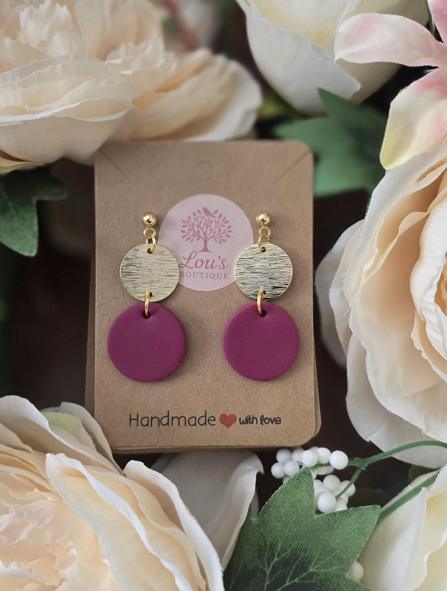 Handmade coral, purple or teal clay & gold disc drop earrings |Polymer clay |summer statement earrings |gift for her |light weight earings
