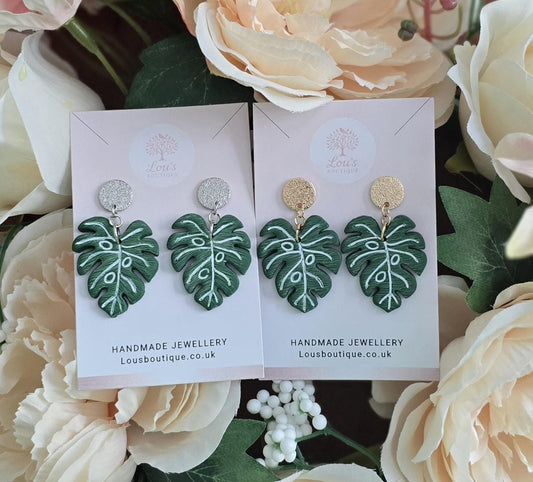 Handmade botanical leaf sterling silver or gold dangle stud earrings | nature inspired | lightweight earrings | gift for her |Polymer clay
