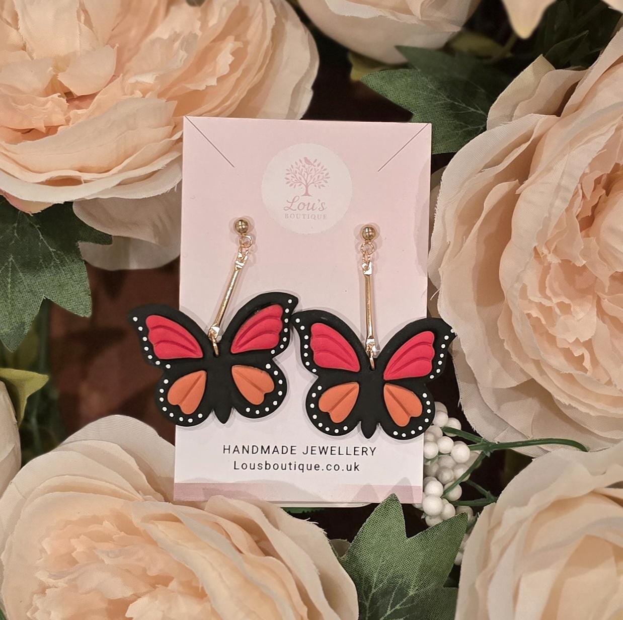 Handmade monarch butterfly dangle drop gold stud earrings |Polymer clay earrings | summer statement earrings | gift for her | light weight (Copy)