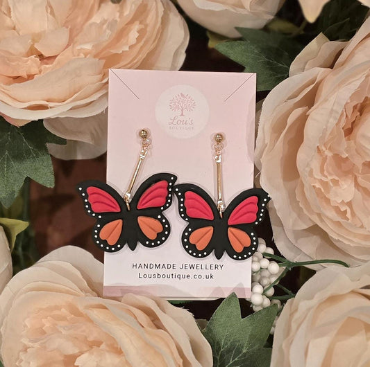 Handmade monarch butterfly dangle drop gold stud earrings |Polymer clay earrings | summer statement earrings | gift for her | light weight (Copy)