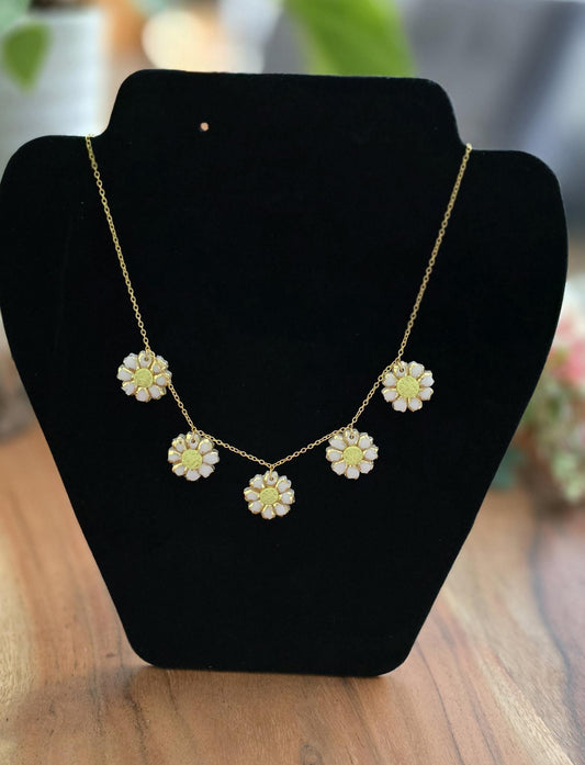 Handmade white yellow & gold multi layer daisy necklace |Polymer clay | nature flower necklace |gift for her |light weight statement