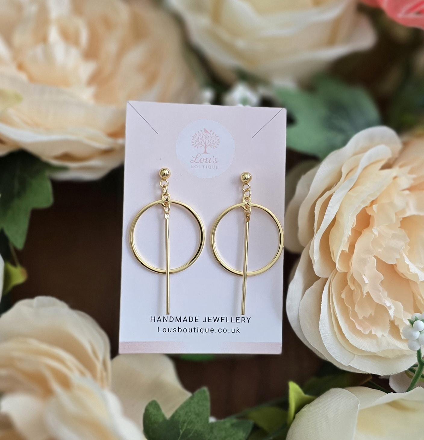 Handmade 14k gold chic stylish circle bar dangle drop earrings | summer statement | light weight earrings | gift for her |