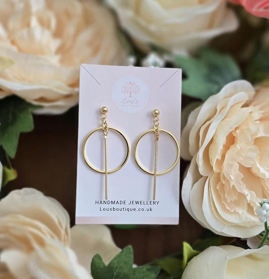 Handmade 14k gold chic stylish circle bar dangle drop earrings | summer statement | light weight earrings | gift for her |