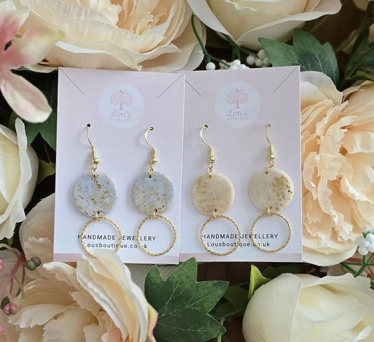 Handmade double circle gold dangle drop earrings |Polymer clay |summer statement earrings |gift for her |light weight earings