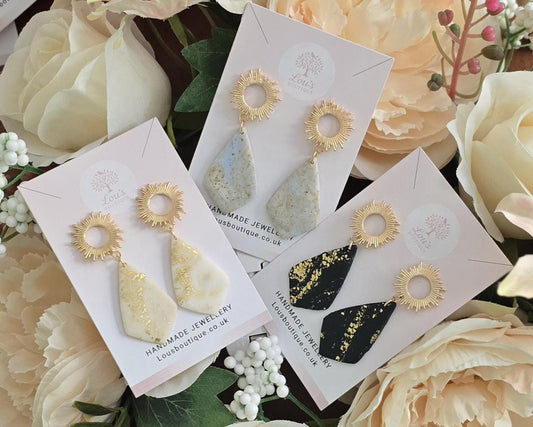 Handmade 14k gold star burst sun teardrop stud earrings | statement earrings, light weight earrings | gift for her | whimsical boho sky