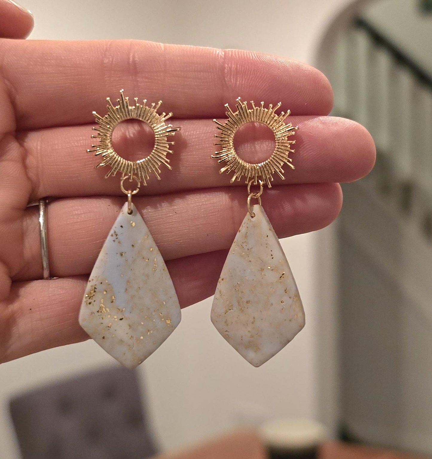 Handmade 14k gold star burst sun teardrop stud earrings | statement earrings, light weight earrings | gift for her | whimsical boho sky