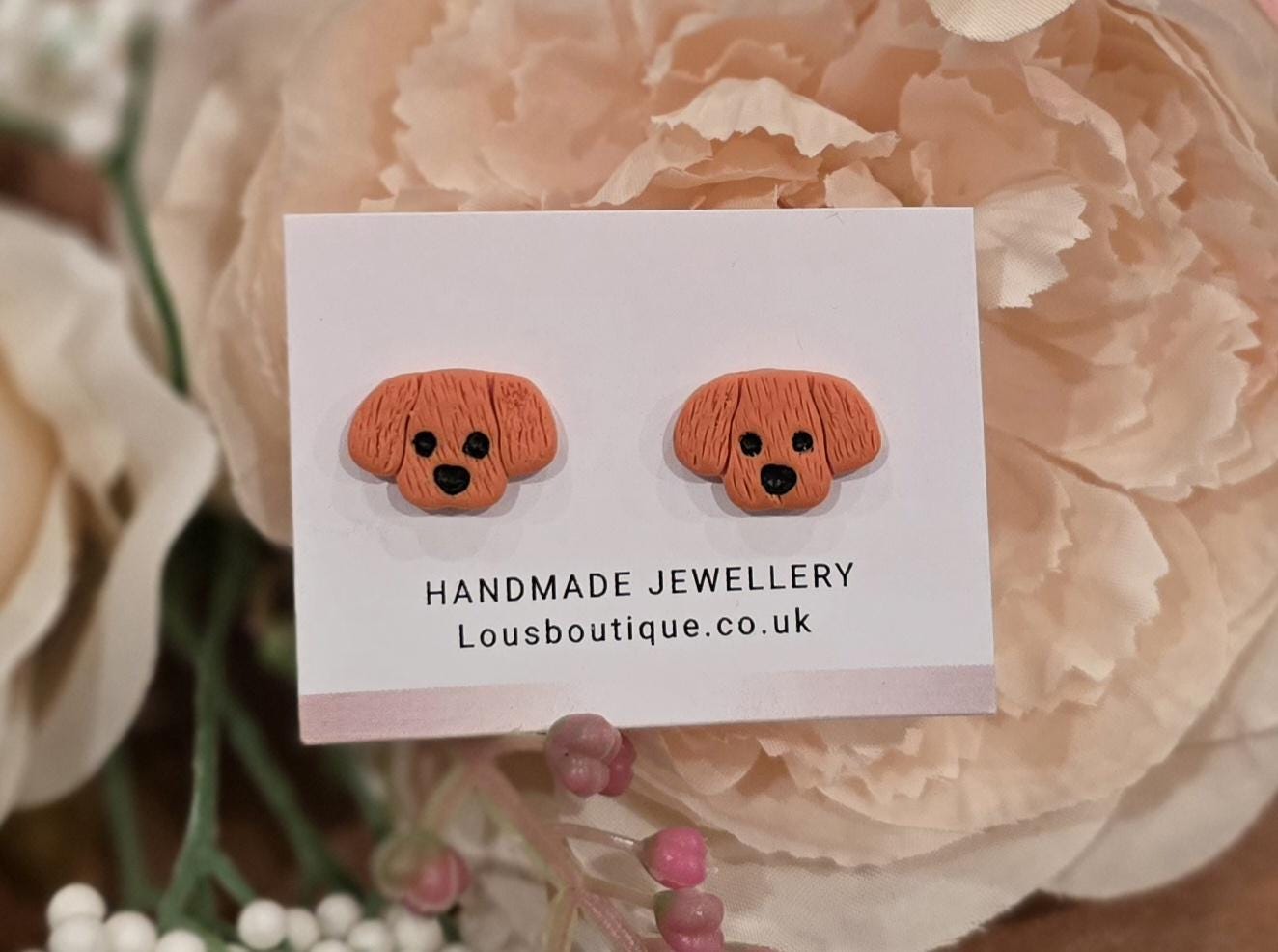 Handmade Dog Stud Earrings, Sterling Silver Posts, Polymer Clay