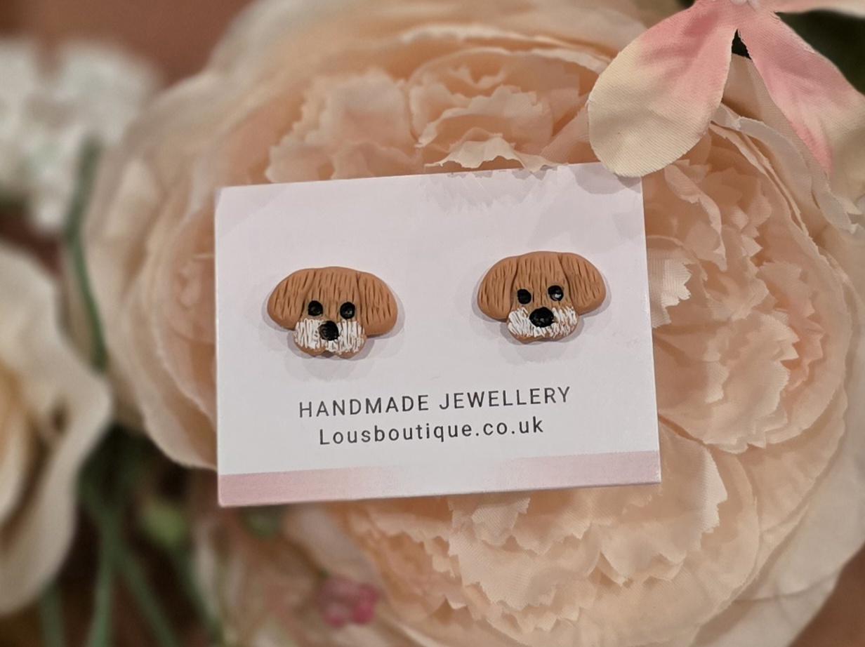 Handmade Dog Stud Earrings, Sterling Silver Posts, Polymer Clay